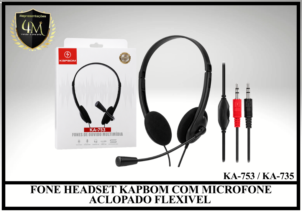 D094 - FONE HEADSET KAPBOM COM MICROFONE ACLOPADO FLEXIVEL KA-753 / KA-735