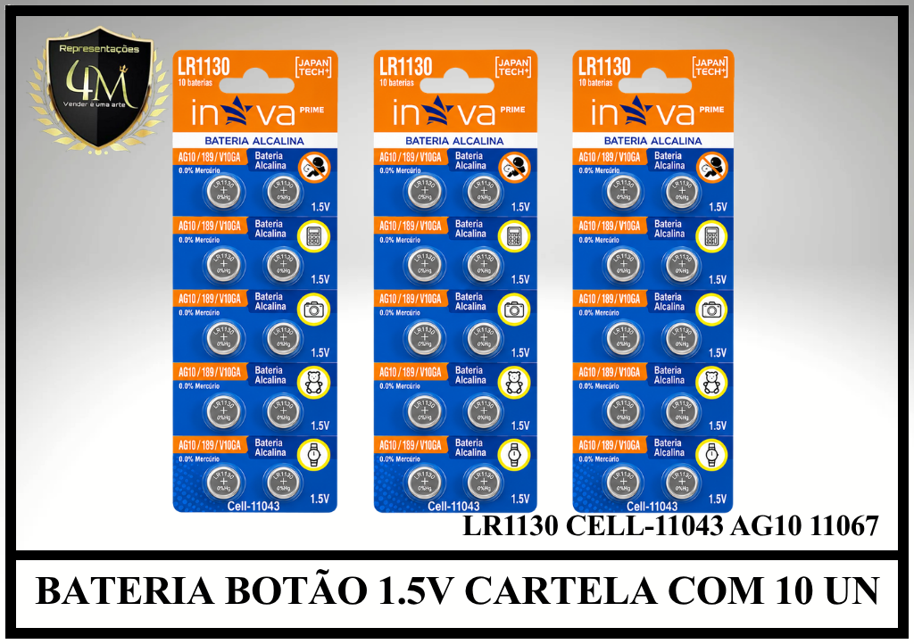 BAT 17 BATERIA BOTÃO 1.5V CARTELA COM 10 unidades LR1130 CELL-11043 AG10 11067