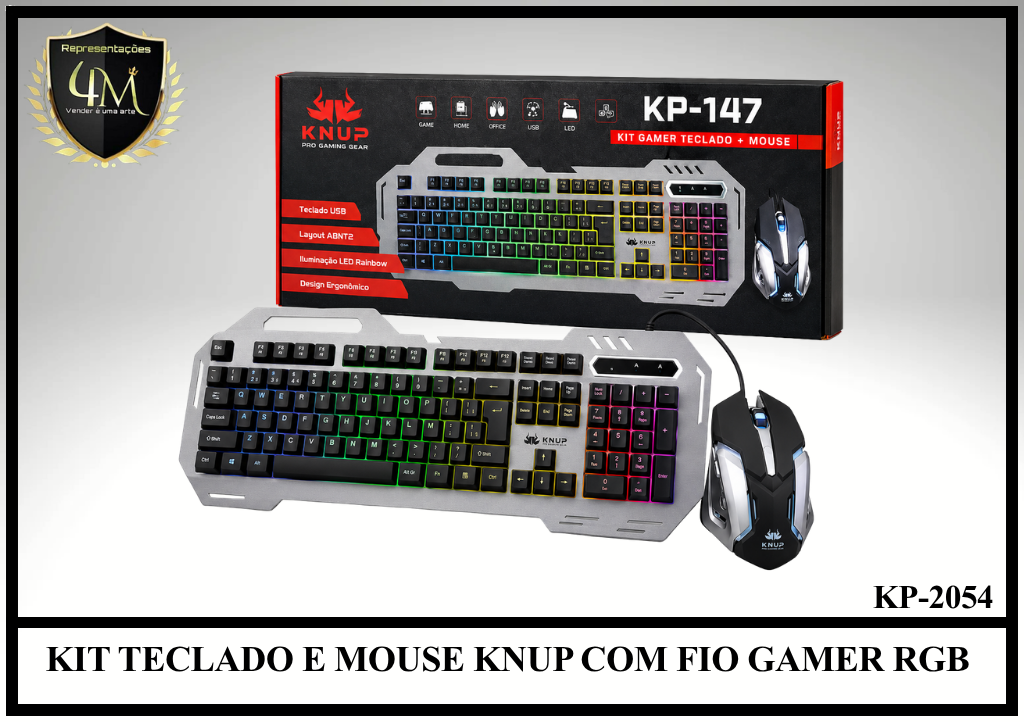 J04 - KIT TECLADO E MOUSE KNUP COM FIO GAMER RGB KP-2054