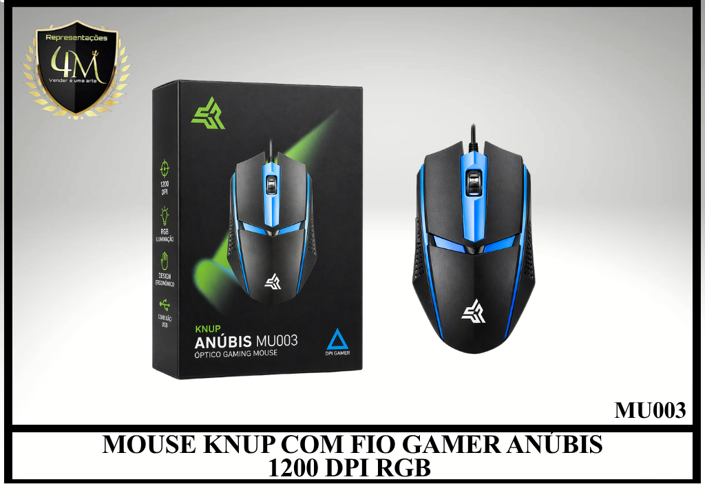 MO 03 - MOUSE KNUP COM FIO GAMER ANÚBIS 1200 DPI RGB MU003