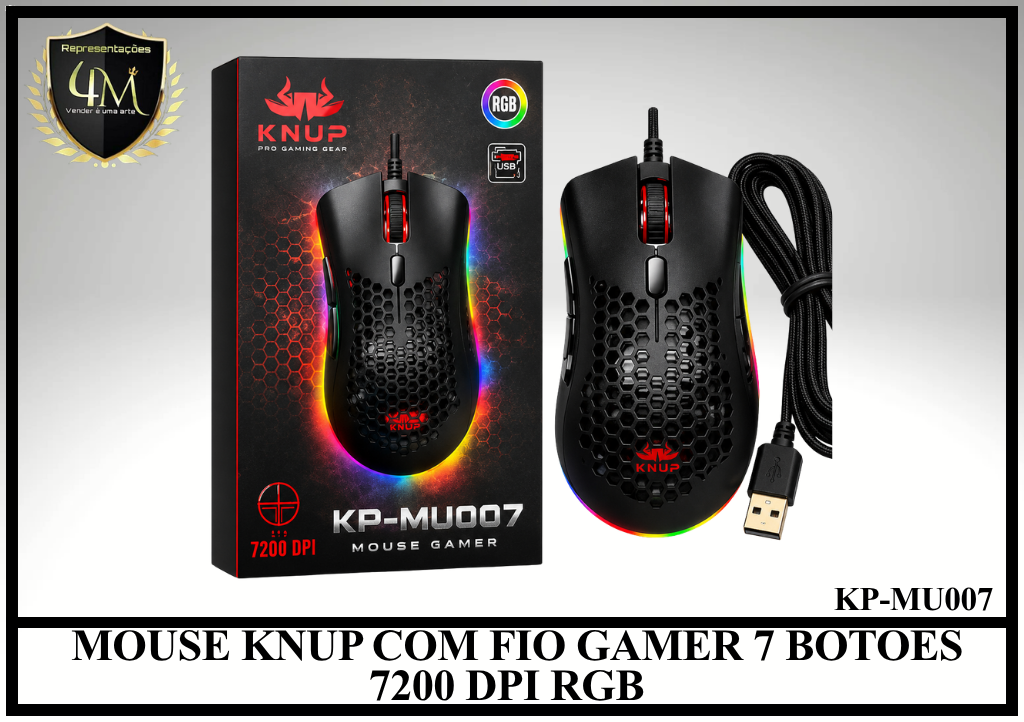 MO 04 - MOUSE KNUP COM FIO GAMER 7 BOTOES 7200 DPI RGB KP-MU007
