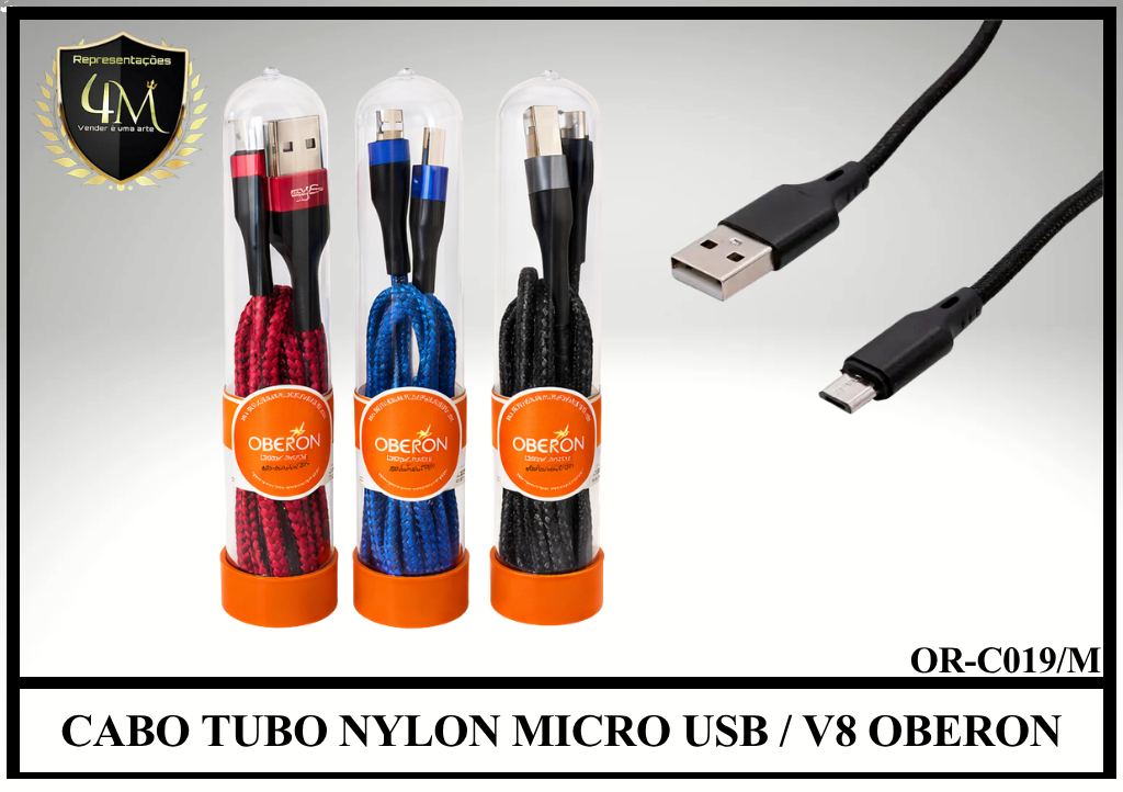A77 - CABO TUBO DE NYLON MICRO USB / V8 OBERON OR-C019/M
