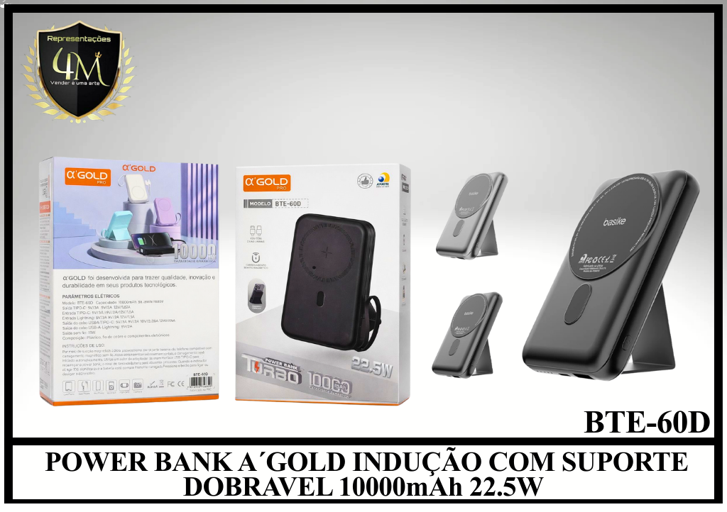 E020 POWER BANK A´GOLD INDUÇÃO COM SUPORTE DOBRAVEL 10000mAh 22.5W BTE-60D