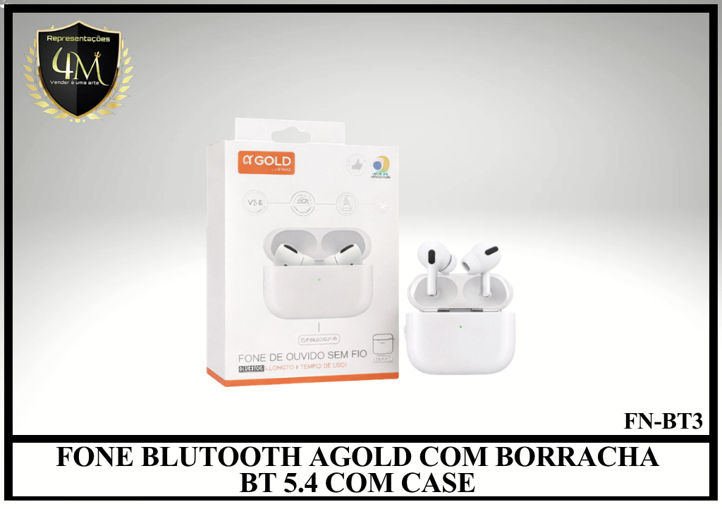 D101 - FONE BLUETOOTH A´GOLD COM BORRACHA BT 5.4 COM CASE FN-BT3