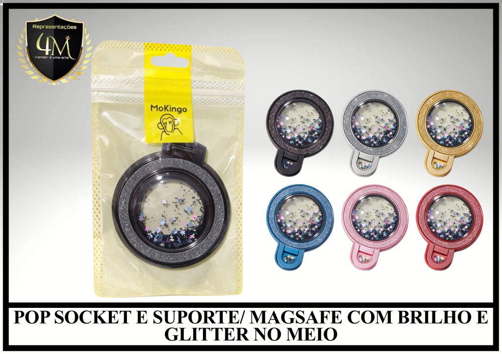 O11 POP SOCKET E SUPORTE/ MAGSAFE COM BRILHO E GLITTER NO MEIO