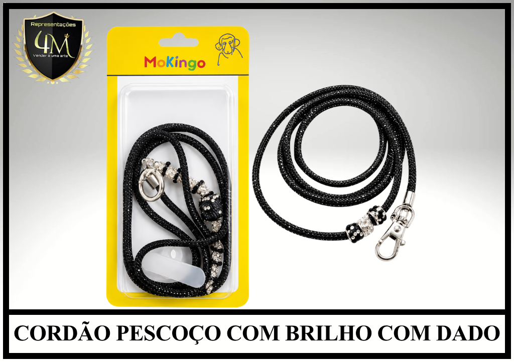 O07 CORDÃO PESCOÇO COM BRILHO COM DADO