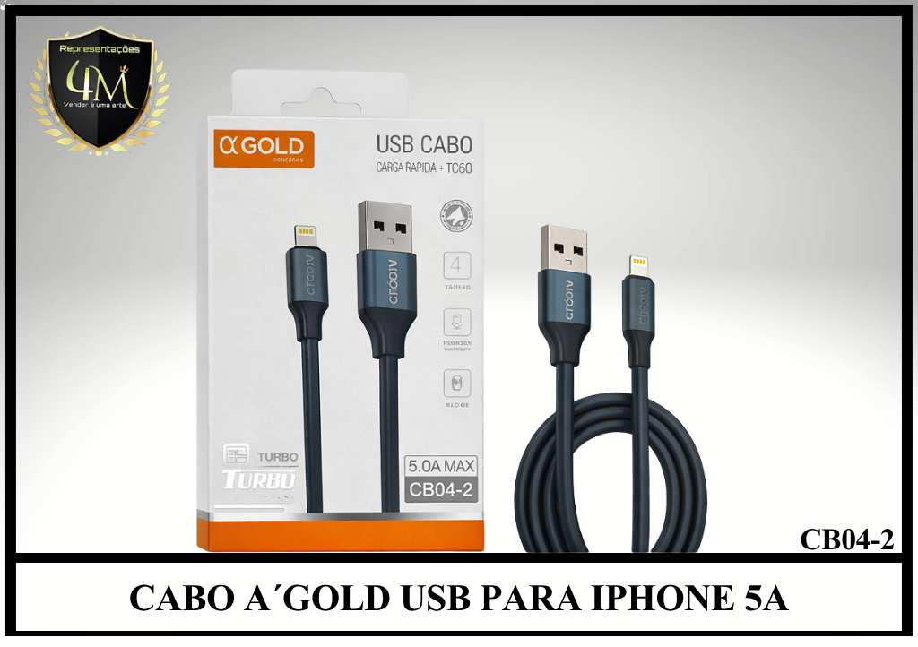 A84 - CABO A´GOLD USB PARA IPHONE 5A CB04-2