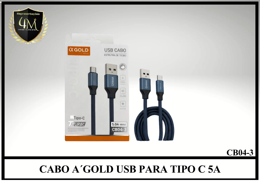 A85 - CABO A´GOLD USB PARA TIPO C 5A CB04-3