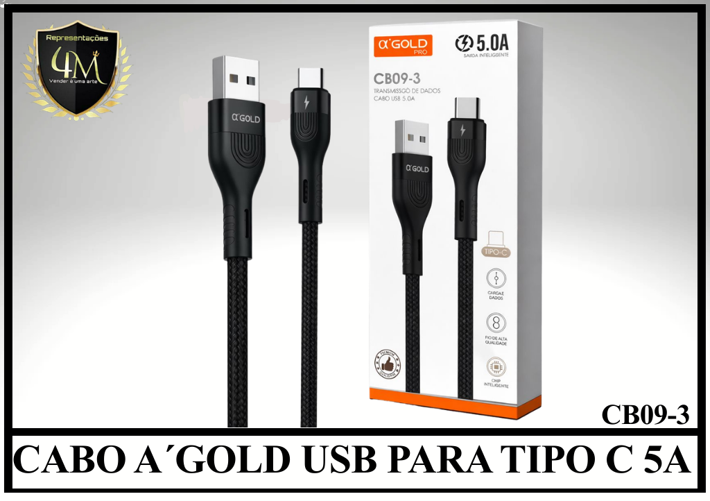 A87 - CABO A´GOLD USB PARA TIPO C 5A CB09-3