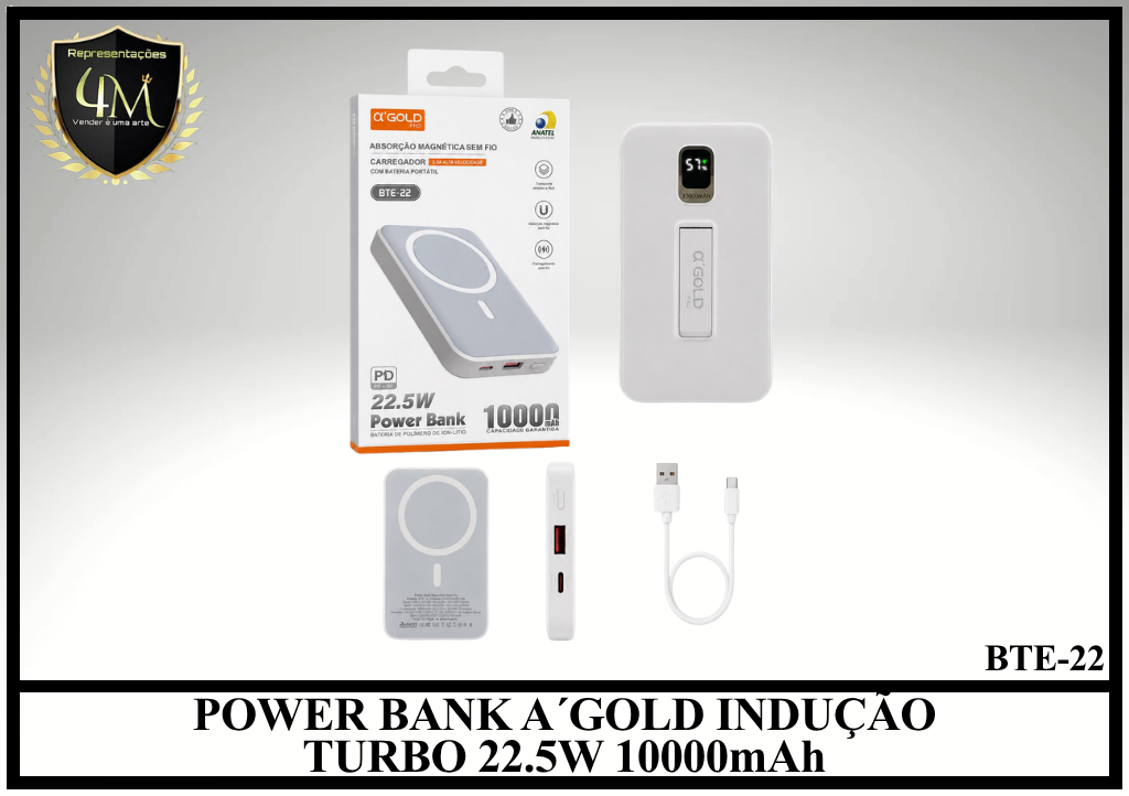 E021 POWER BANK A´GOLD INDUÇÃO TURBO 22.5W 10000mAh BTE-22