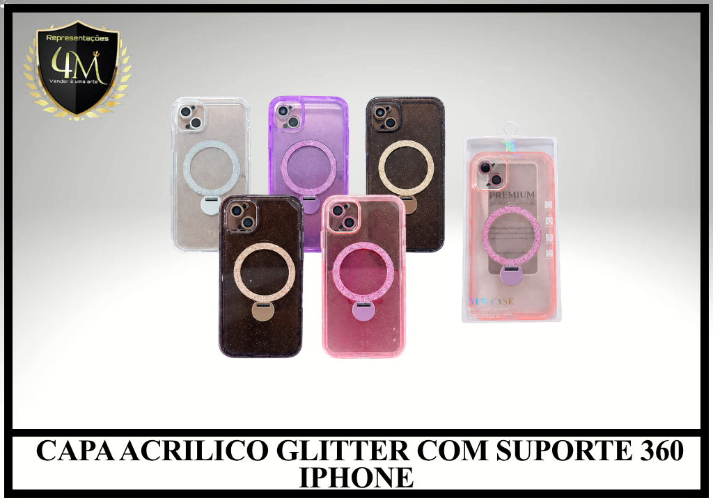 ZRT 11 CAPA ACRILICO GLITTER COM SUPORTE 360 IPHONE 17 PRO