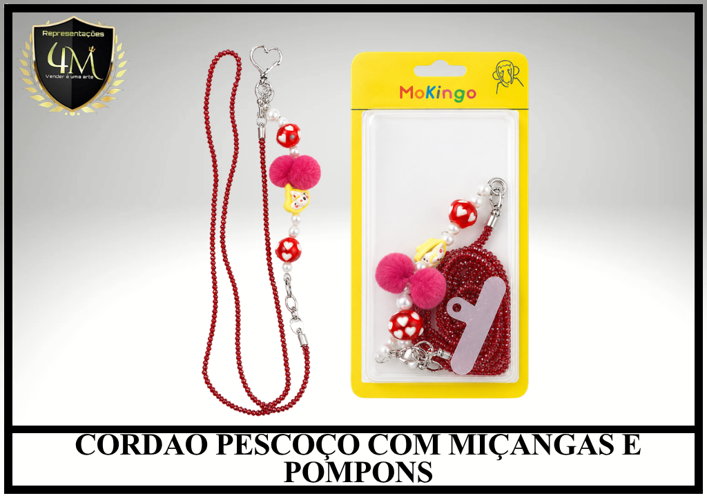 O11 CORDÃO PESCOÇO COM MIÇANGAS E POMPONS