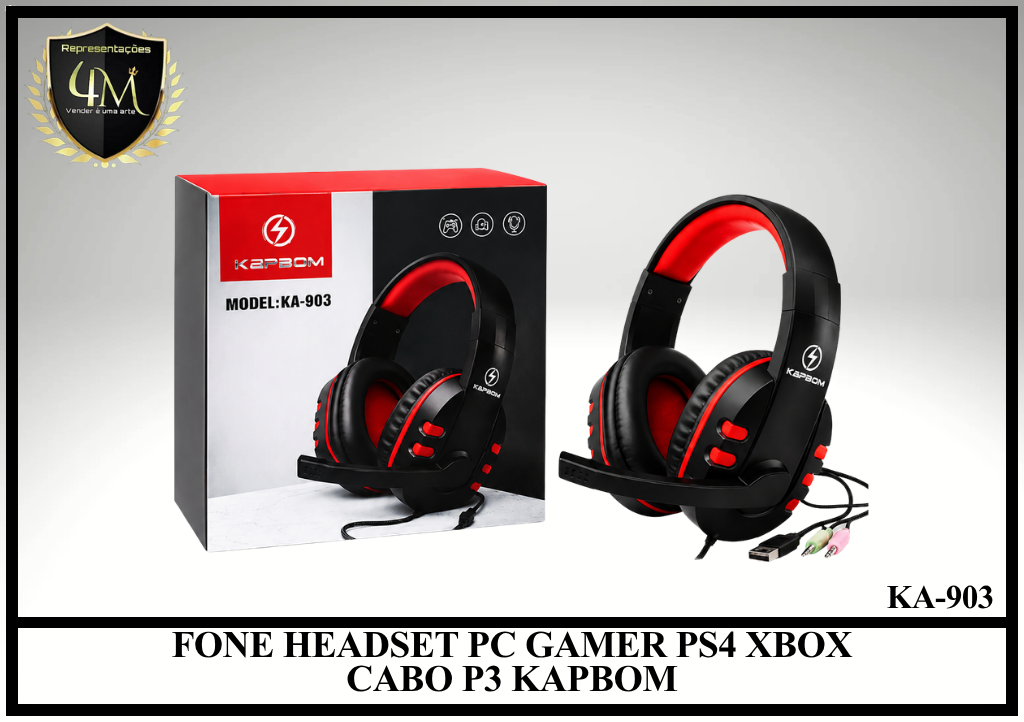 FCF 01 FONE HEADSET PC GAMER PS4 XBOX CABO P3 KAPBOM KA-903