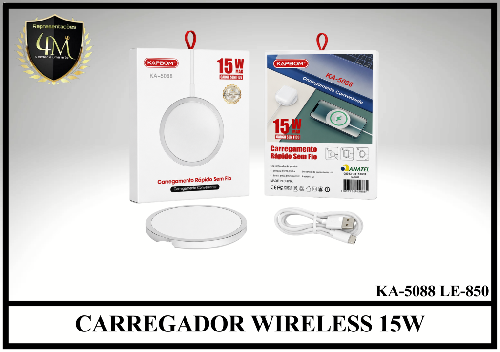 CARIND 04  CARREGADOR WIRELESS 15W KA-5088 LE-850