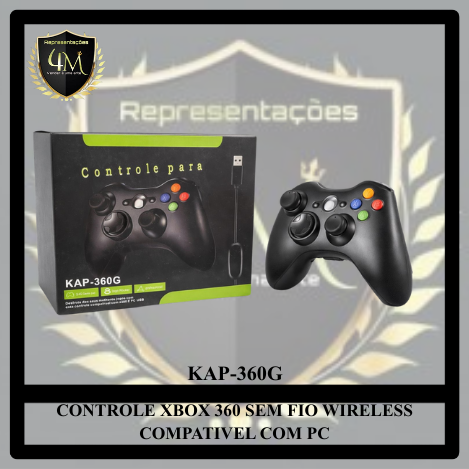 CO 02  CONTROLE XBOX 360 SEM FIO WIRELESS  COMPATIVEL COM PC KAP-360G