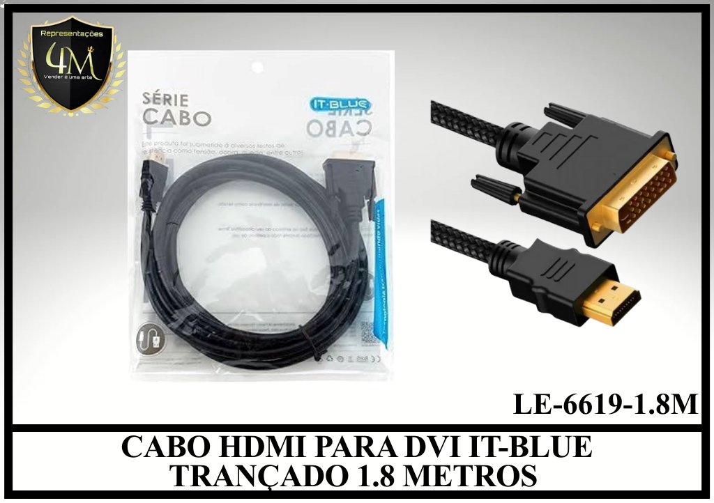 A91 - CABO HDMI PARA VGA IT-BLUE TRANÇADO 3 METROS LE-6619-3M