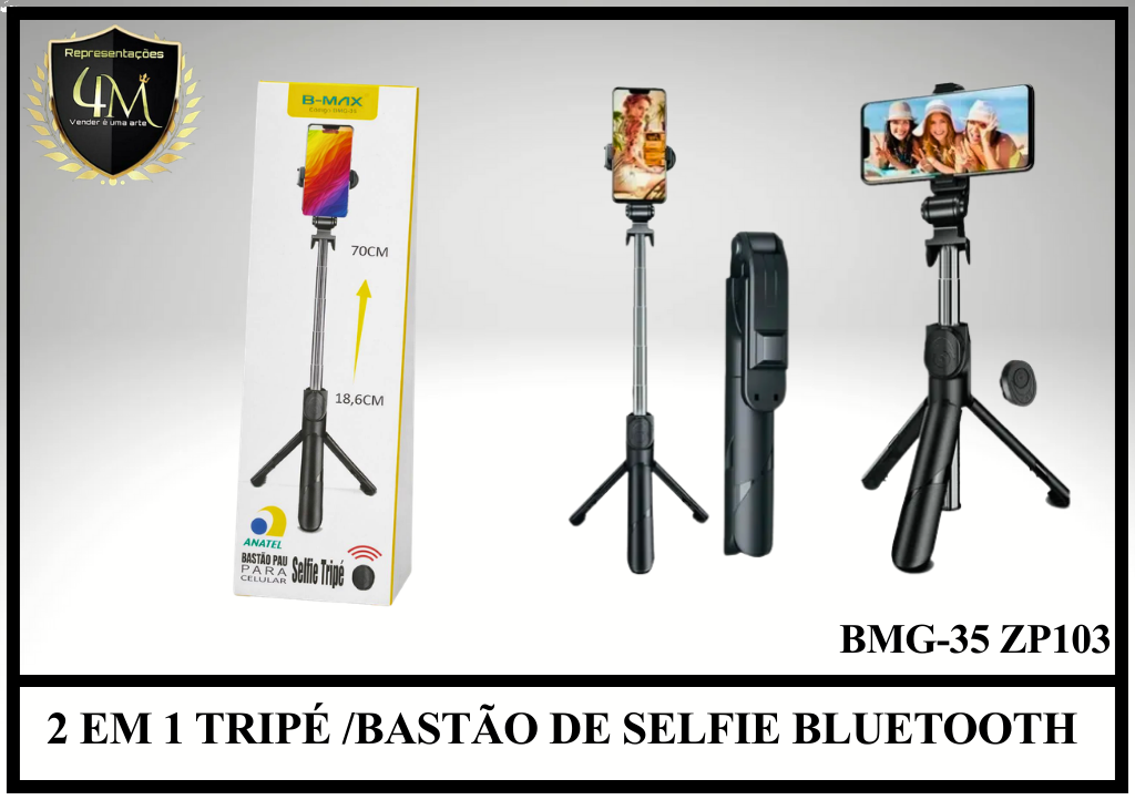 SEL 03 2 EM 1 TRIPÉ /BASTÃO DE SELFIE BLUETOOTH BMG-35 ZP103