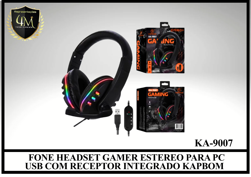 FCF 03 FONE HEADSET GAMER ESTEREO PARA PC USB COM RECEPTOR INTEGRADO KAPBOM KA-9007