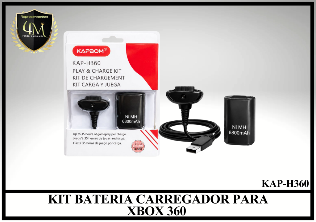 CO05 KIT BATERIA CARREGADOR PARA XBOX 360 KAP-H360