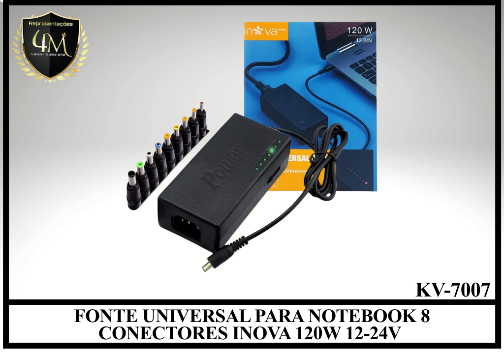 FTN01 FONTE UNIVERSAL PARA NOTEBOOK 8 CONECTORES INOVA 120W 12-24V KV-7007