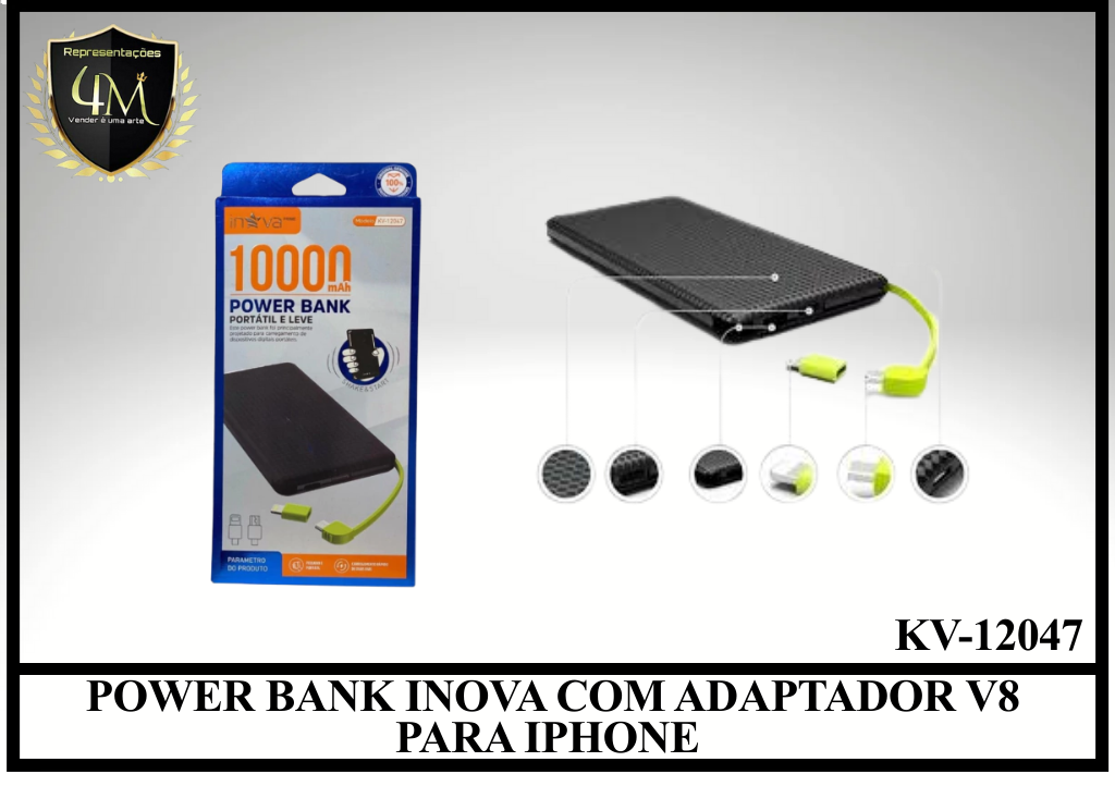 E023 POWER BANK INOVA COM ADAPTADOR V8 PARA IPHONE 10000mAh KV-12047