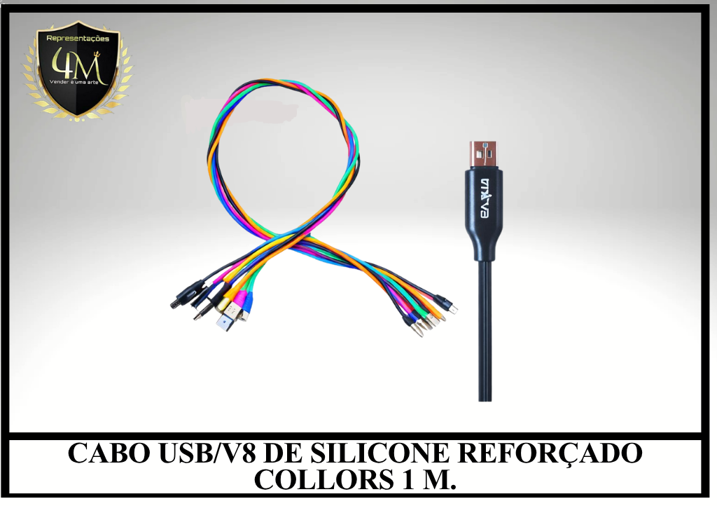 A105 -  CABO USB PARA V8 DE SILICONE REFORÇADO COLORS SEM EMBALAGEM 1 METRO