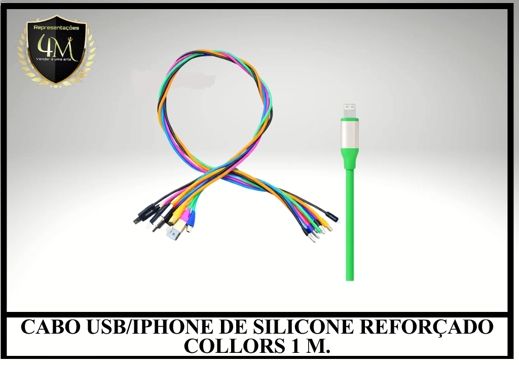 A106 - CABO USB PARA IPHONE DE SILICONE REFORÇADO COLORS SEM EMBALAGEM 1 METRO
