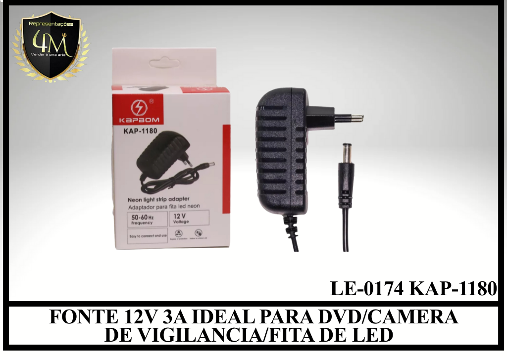 E21 - FONTE 12V 3A IDEAL PARA DVD/CAMERA DE VIGILANCIA/FITA DE LED LE-0174 KAP-1180