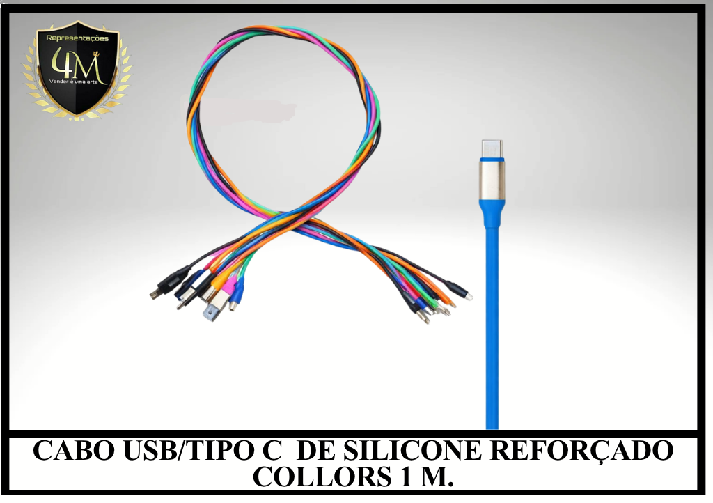 A107 - CABO USB PARA TIPO C DE SILICONE REFORÇADO COLORS SEM EMBALAGEM 1 METRO