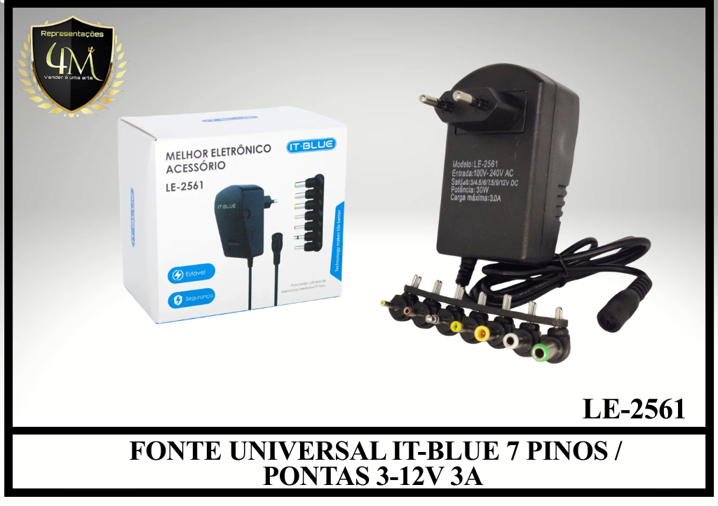 E23 - FONTE UNIVERSAL IT-BLUE 7 PINOS / PONTAS 3-12V 3A LE-2561