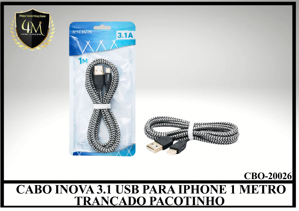 A109 - CABO INOVA 3.1 USB PARA IPHONE 1 METRO TRANÇADO PACOTINHO CBO-20026
