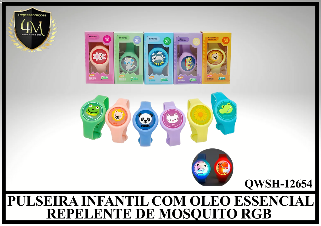 PINF01 PULSEIRA INFANTIL COM OLEO ESSENCIAL REPELENTE DE MOSQUITO RGB QWSH-12654