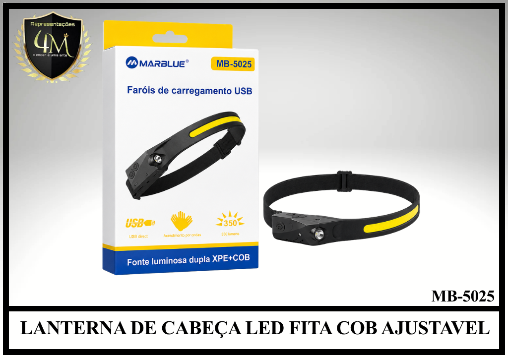 LT 01  LANTERNA DE CABEÇA LED FITA COB AJUSTAVEL MB-5025