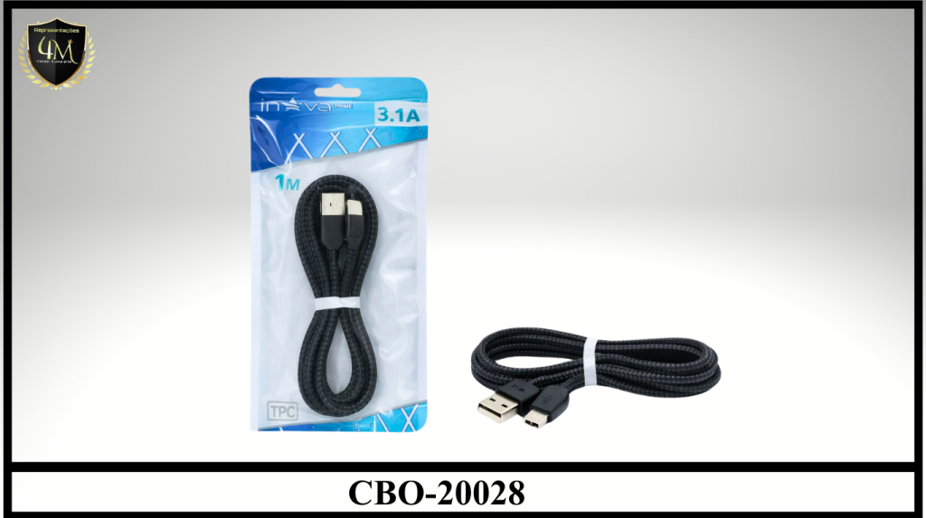 A110 - CABO INOVA 3.1A  USB TIPO C 1 METRO TRANÇADO PACOTINHO CBO-20028 / KV-057