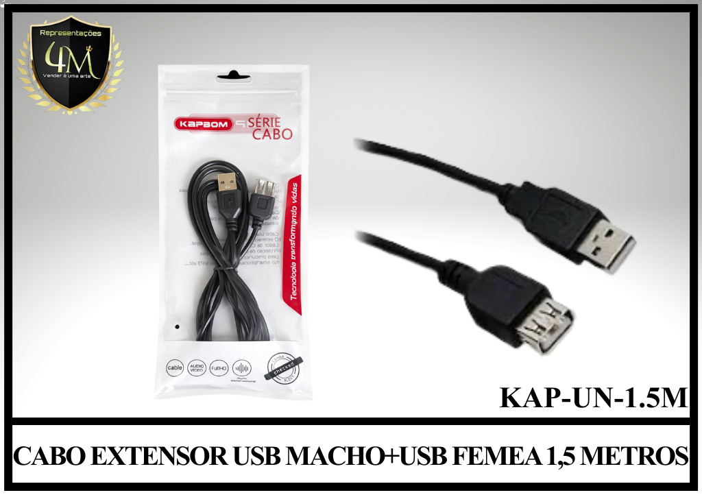 A111 - CABO EXTENSOR USB MACHO+USB FEMEA 1,2 METROS KAP-UH002