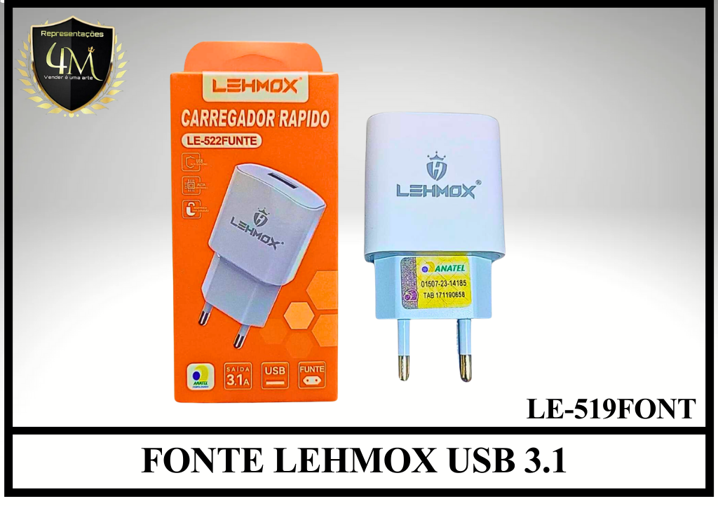 E25 - FONTE LEHMOX USB 3.1 LE-519FUNTE