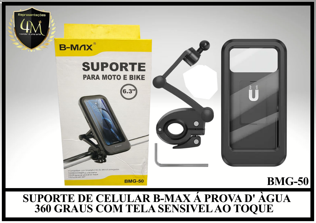S03 - SUPORTE DE MOTO E BICICLETA B-MAX Á PROVA D' ÀGUA 360 GRAUS COM TELA SENSIVEL AO TOQUE BMG-50