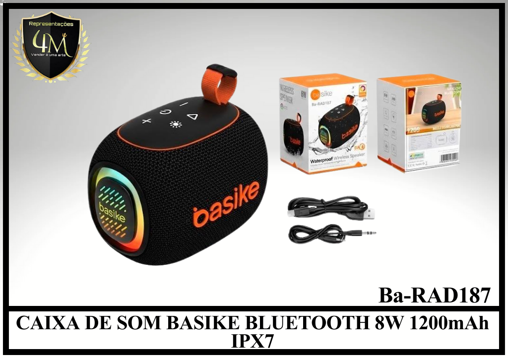 CX 19 CAIXA DE SOM BASIKE BLUETOOTH 8W 1200mAh IPX7 Ba-RAD187