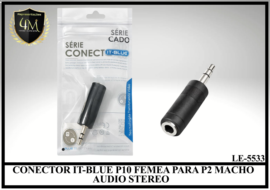 DAP 09 CONECTOR IT-BLUE P10 FEMEA PARA P2 MACHO AUDIO STEREO LE-5533