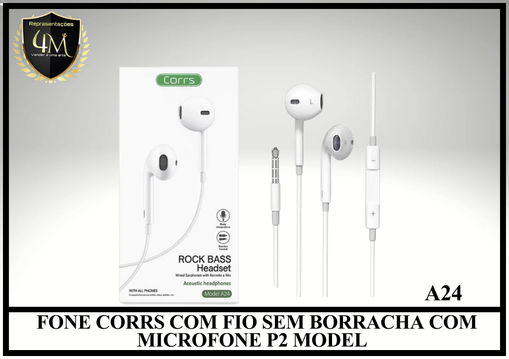 D61 - FONE CORRS COM FIO SEM BORRACHA COM MICROFONE P2 MODEL A24