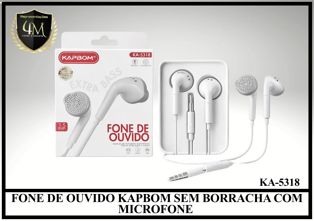 D62 - FONE DE OUVIDO KAPBOM SEM BORRACHA COM MICROFONE KA-5318