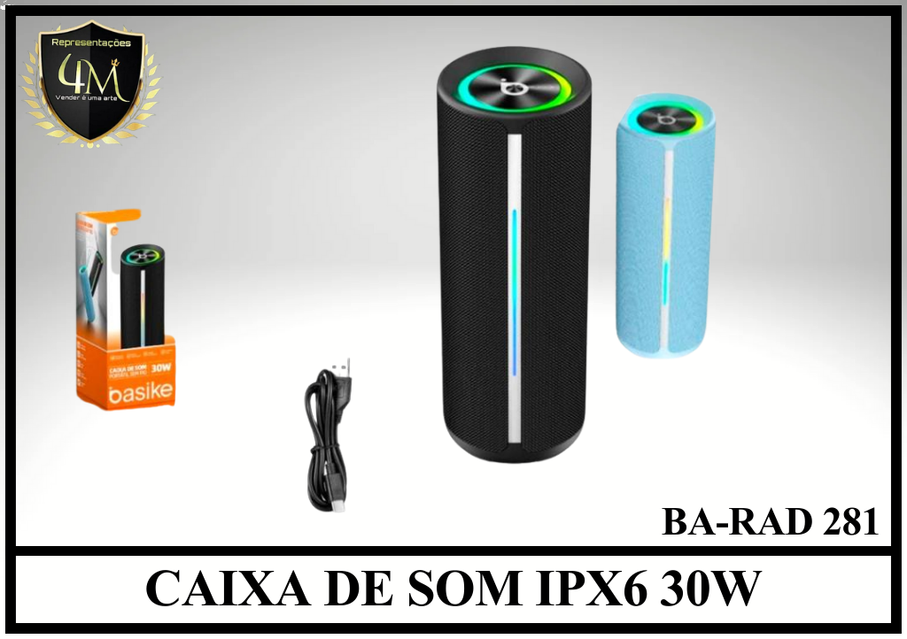 CX 24 CAIXA DE SOM BLUETOOTH BASIKE 30W 4000mAh Ba-RAD281