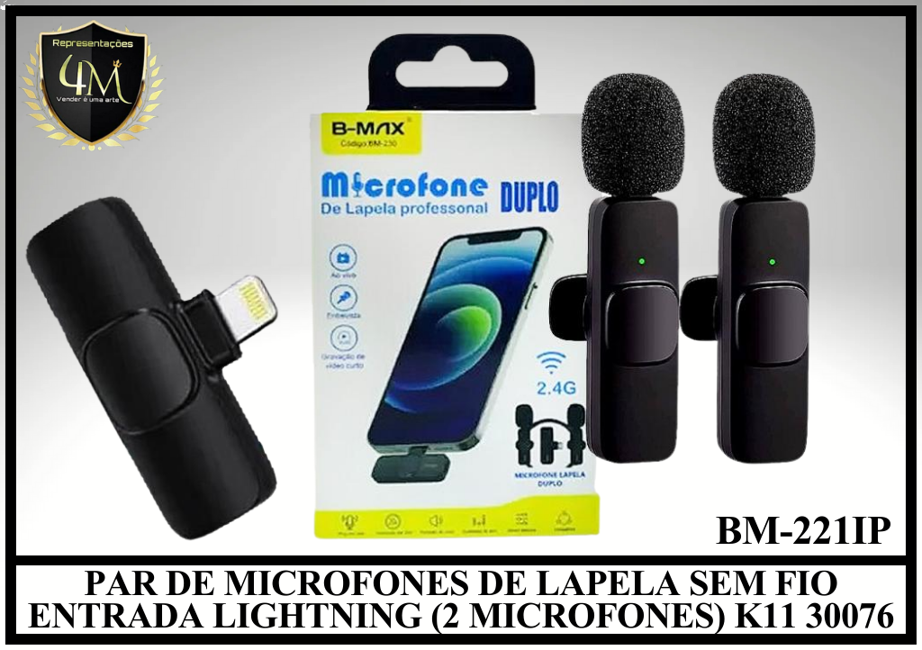 M02 - MICROFONE DE LAPELA DUPLO B-MAX IPHONE BM-221 IPHONE