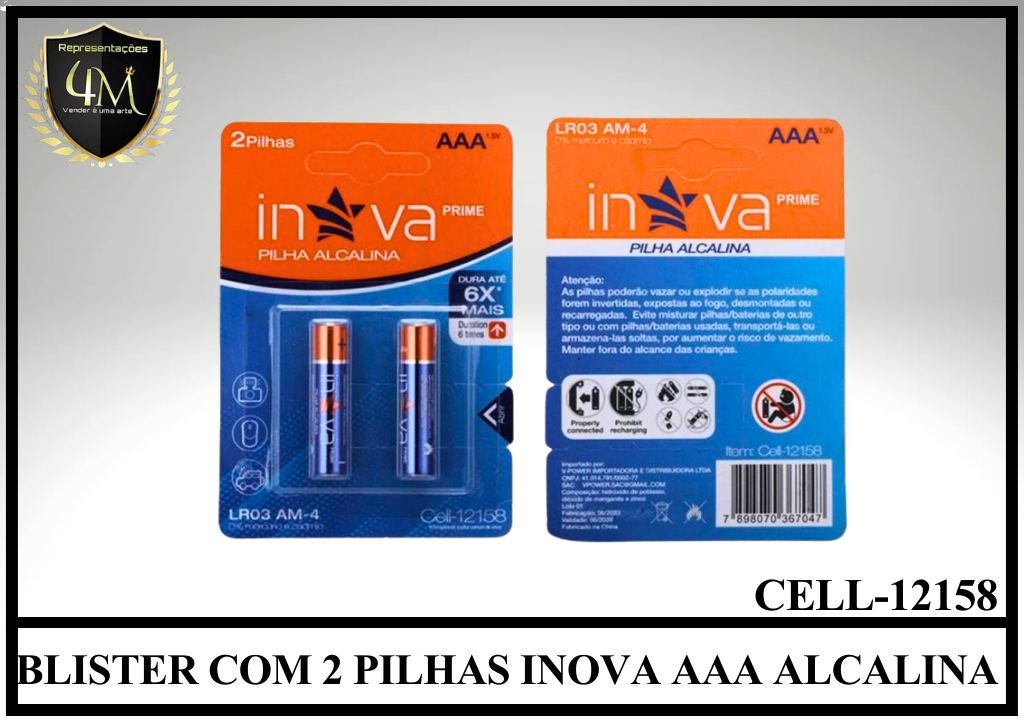 PI 31 BLISTER COM 2 PILHAS INOVA AAA ALCALINA CELL-12158 LR03 AM-4