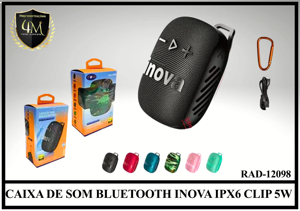 CX 26 CAIXA DE SOM BLUETOOTH INOVA IPX6 CLIP 5W RAD-12098