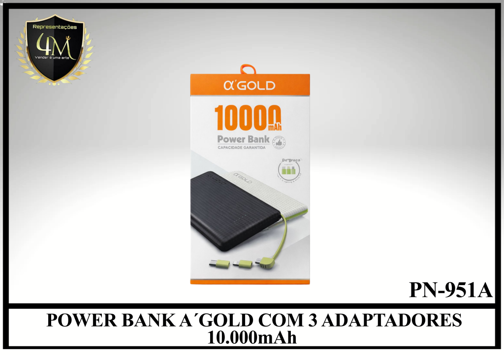 E024 POWER BANK A´GOLD COM 3 ENTRADAS 10.000mAh PN-951A