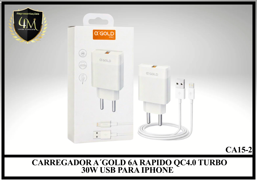 B78 - CARREGADOR A´GOLD 6A RAPIDO QC4.0 TURBO 30W USB PARA IPHONE CA15-2