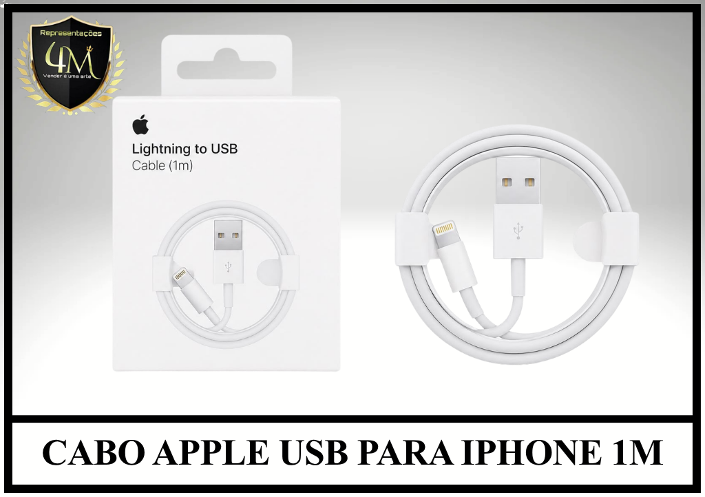 A121 - CABO APPLE USB PARA IPHONE 1M (COM LOGO)