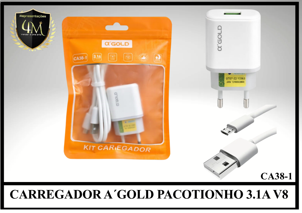 B81 - CARREGADOR A´GOLD PACOTIONHO 3.1A V8 CA38-1