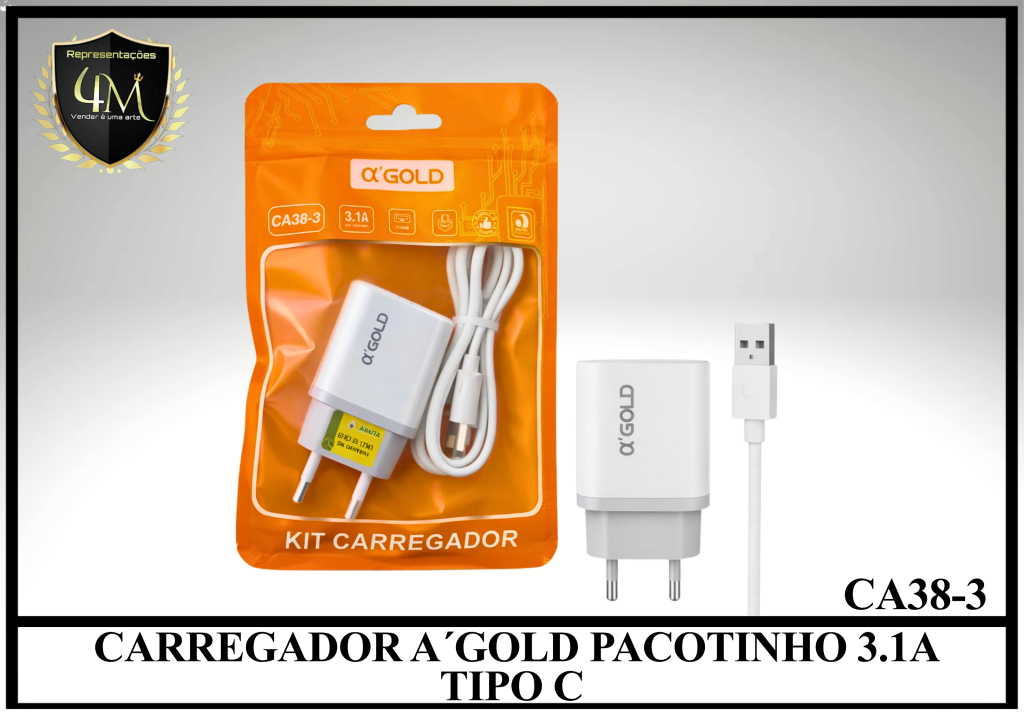 B82 - CARREGADOR A´GOLD PACOTINHO 3.1A TIPO C CA38-3